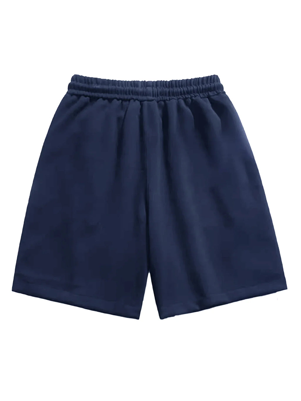 Men's solid navy blue casual drawstring shorts.