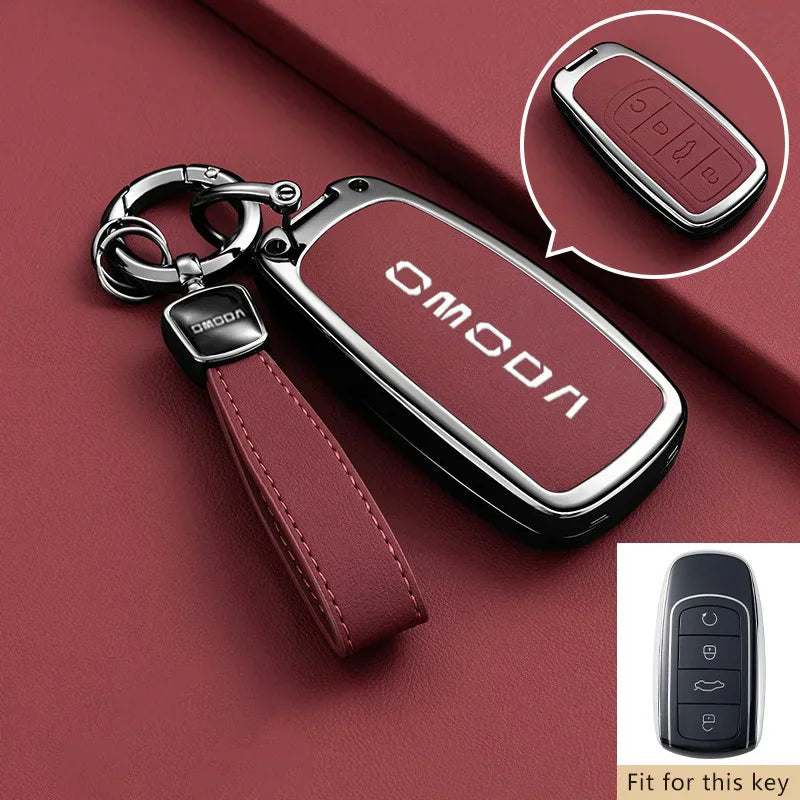 Zinc alloy remote key fob cover for Chery Omoda in black, red, and orange styles – Style 2-Red-1PC