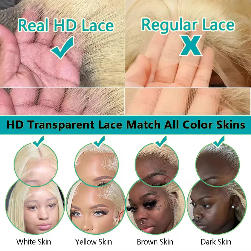 Demonstration of HD transparent lace material matching different skin tones