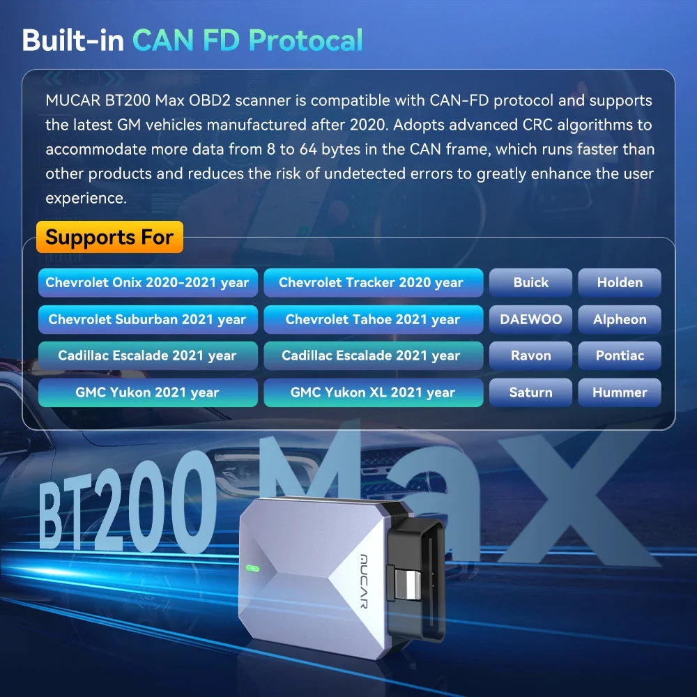 OBD2 scanner compatible car model list for CAN FD protocol.