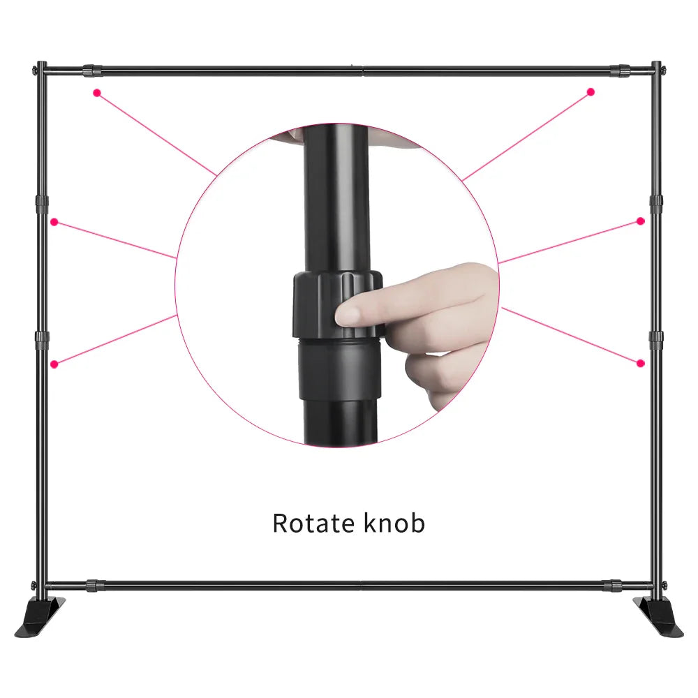 Instructional diagram showing how to rotate the adjustment knob on a backdrop stand
