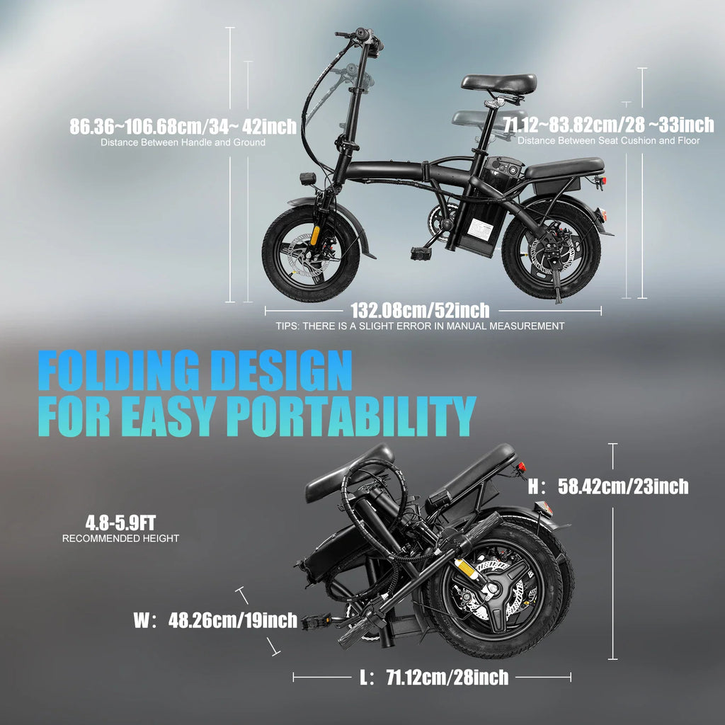 Black Hezzo T5 folding electric bike with 14-inch wheels and front basket – view 6