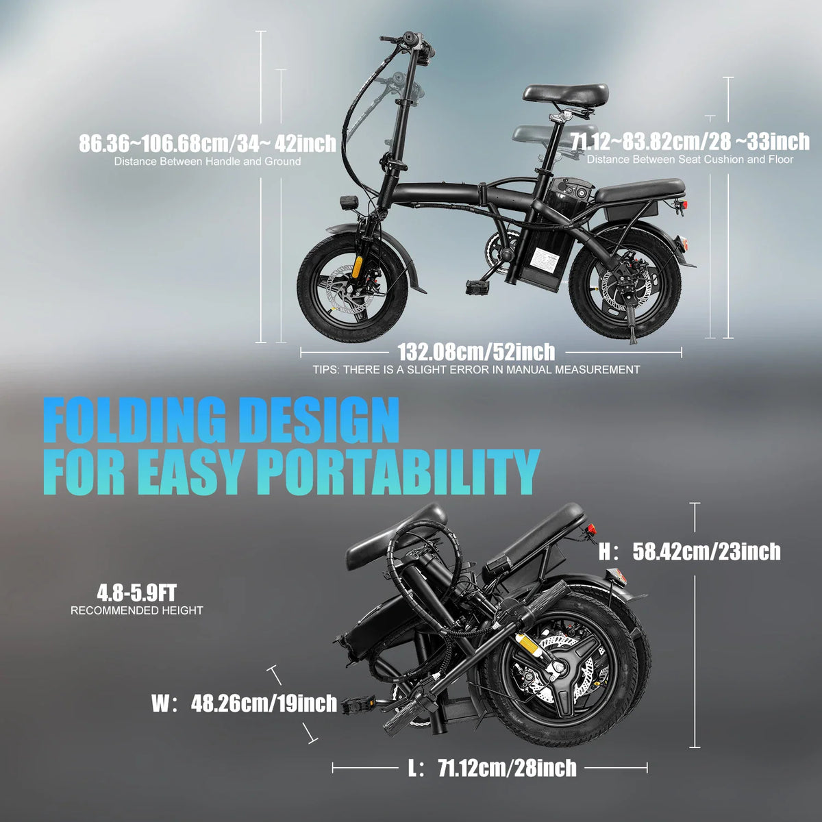 Black Hezzo T5 folding electric bike with 14-inch wheels and front basket – view 6