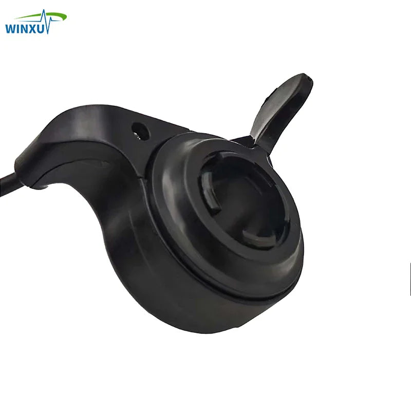 Back side view of the black thumb throttle for electric bicycle