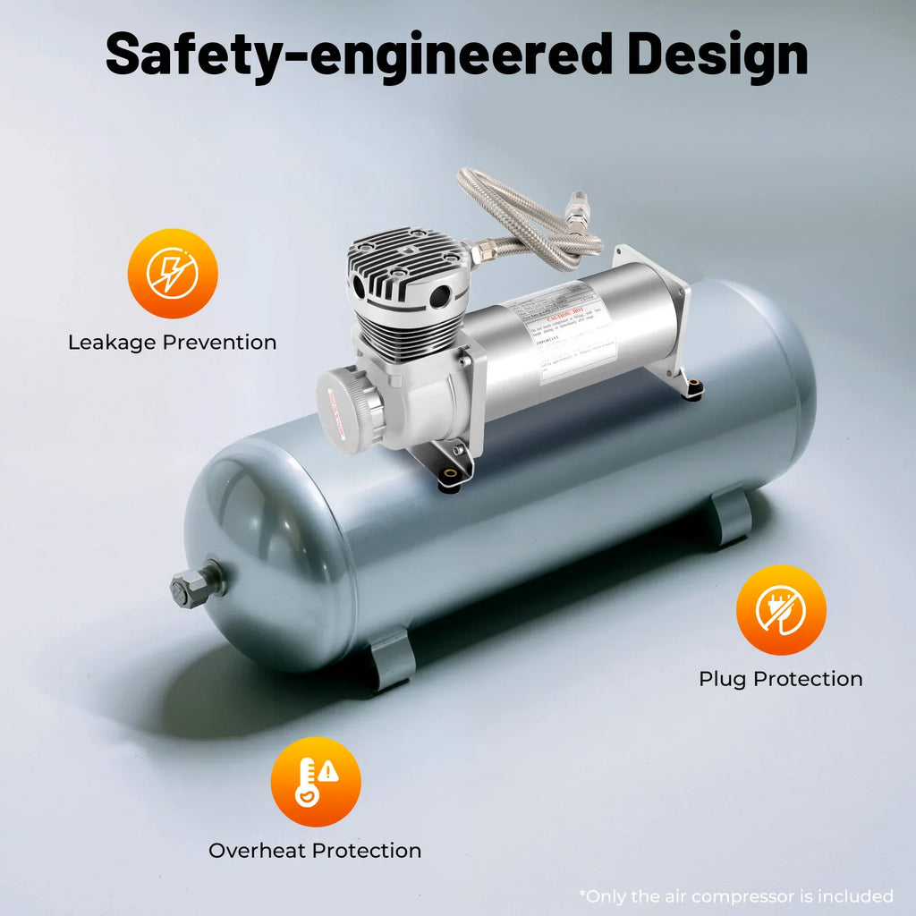 12V portable air compressor with safety feature diagrams