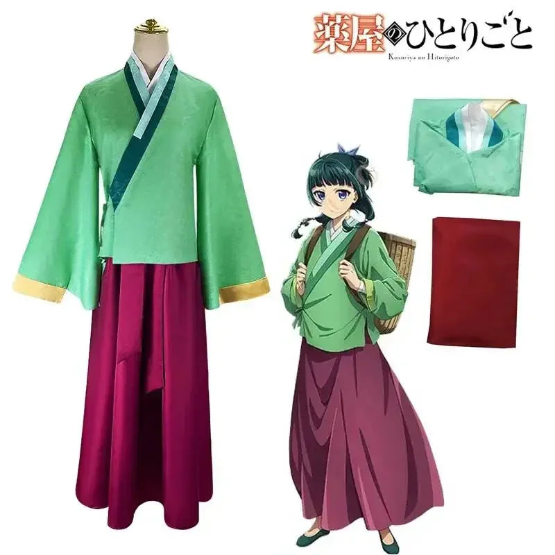Green and dark pink kimono cosplay costume with reference character image