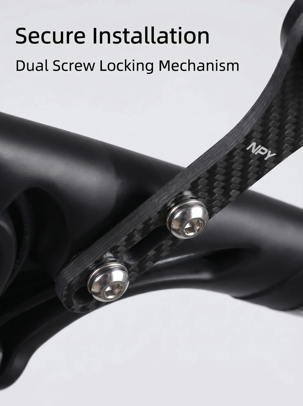 Carbon fiber bicycle computer mount installed securely on a handlebar with dual screws
