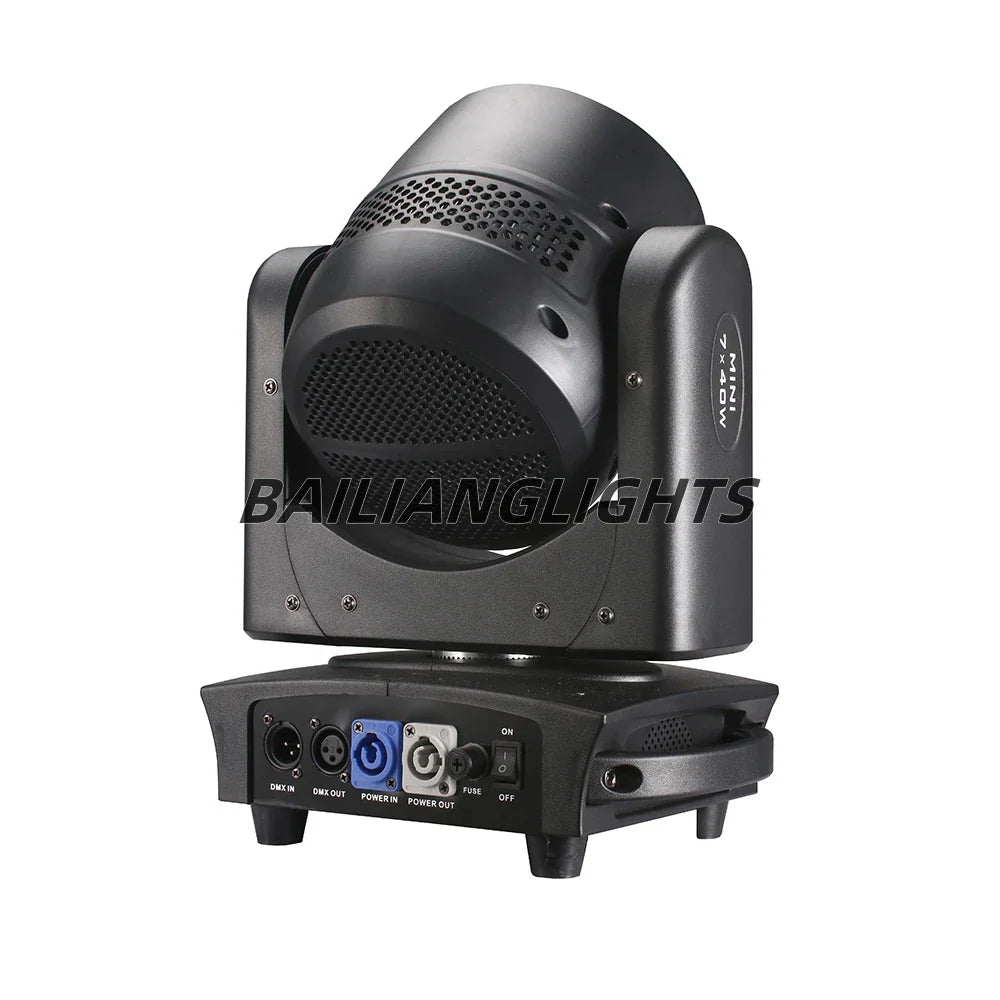 Rear view showing connection ports of a 7x40W RGBW moving head stage light