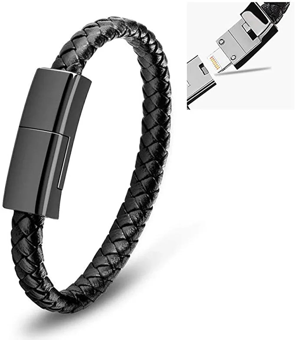 Ilepo braided leather bracelet USB charging cable in black – view 6