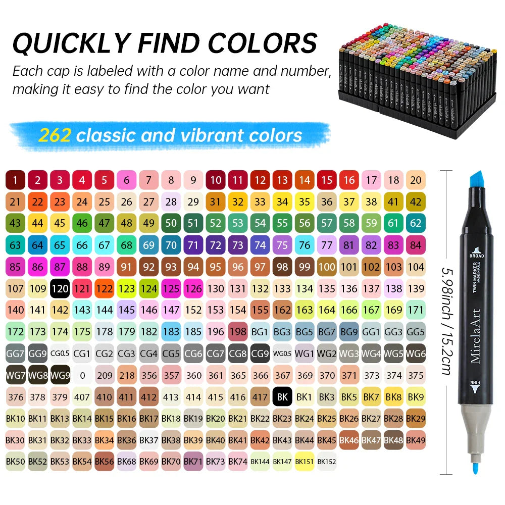 A color reference chart for alcohol markers featuring a numbered grid and a single marker displayed.