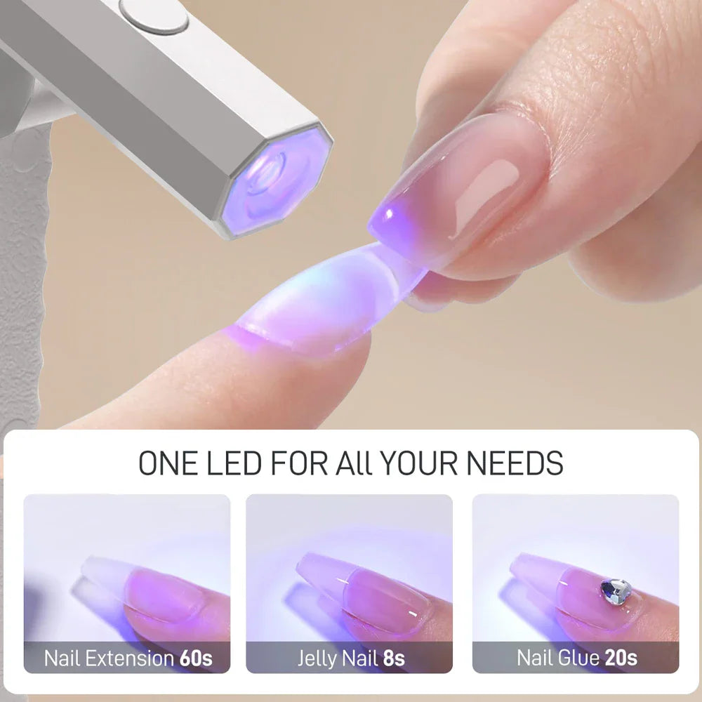 Close up of portable LED UV nail lamp curing gel nails for different applications