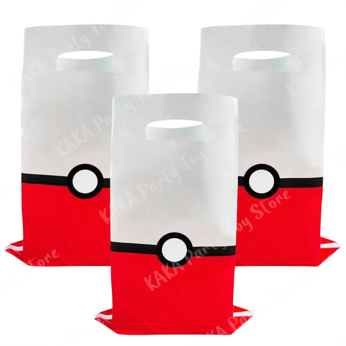 Three pokeball design plastic gift bags for parties