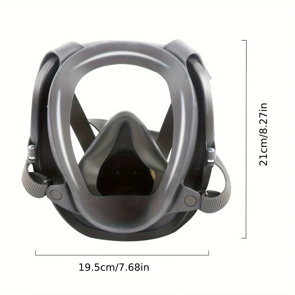 Measurement diagram of a full face respirator mask in centimeters and inches