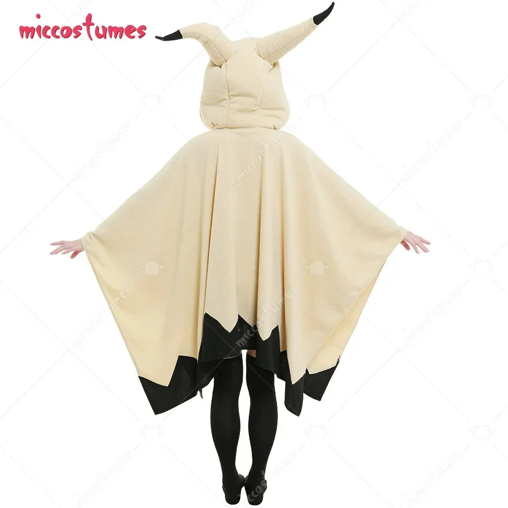 A beige hooded cosplay poncho, rear view.