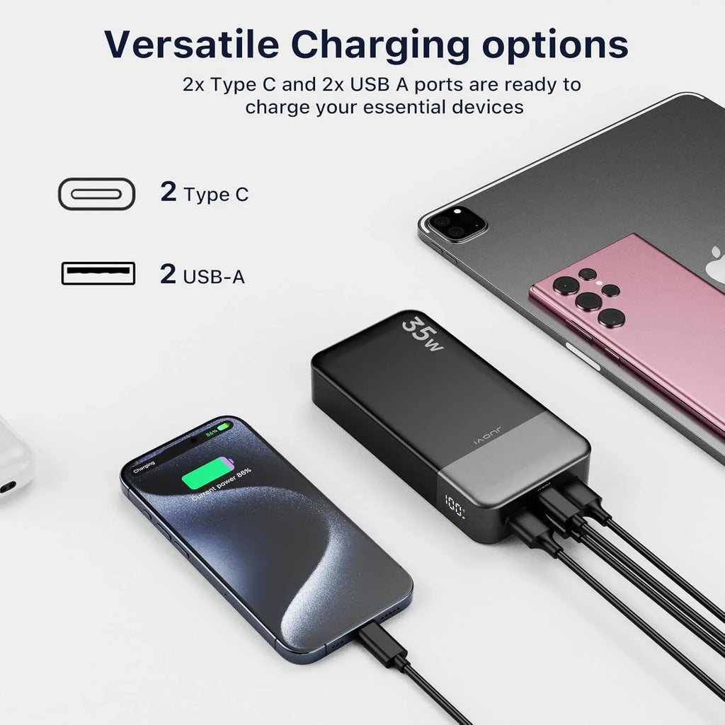 Portable power bank with LED digital display available in orange, blue, pink, black, and green – view 7