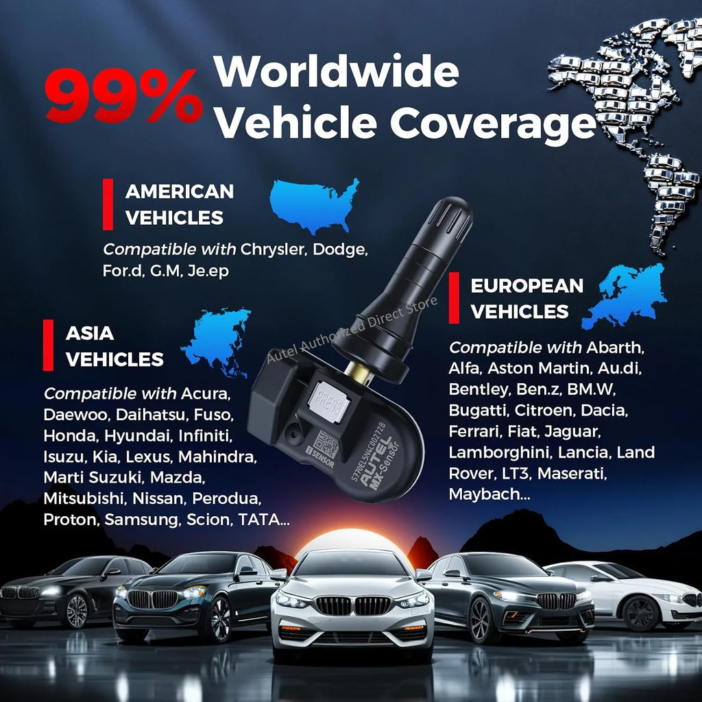 Worldwide vehicle compatibility map and list for tire pressure monitoring sensors