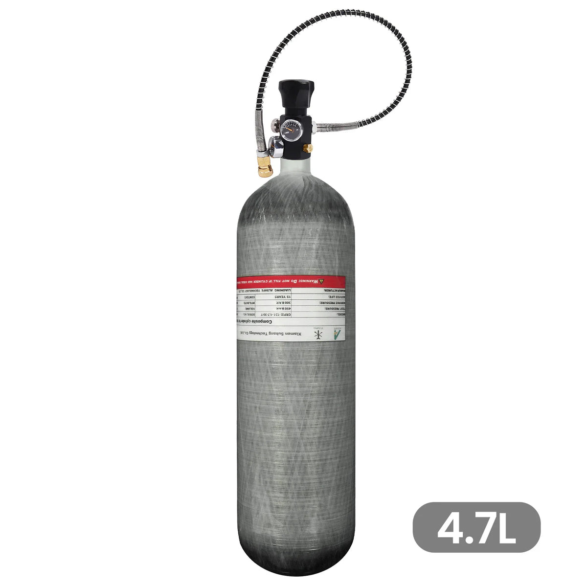 High pressure carbon fiber air cylinder with valve and hose