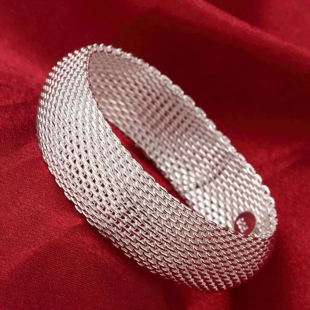 Wide silver mesh cuff bangle