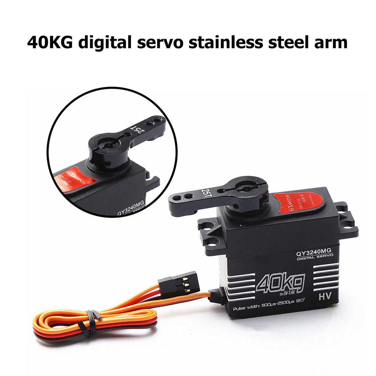 40KG high-torque waterproof digital RC servo with mounted stainless steel arm