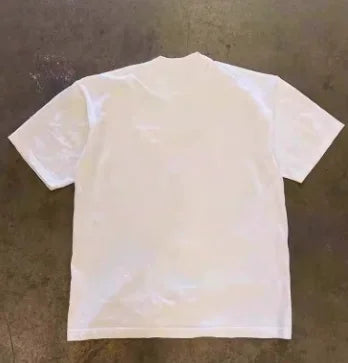 Plain white short sleeve t-shirt, back view