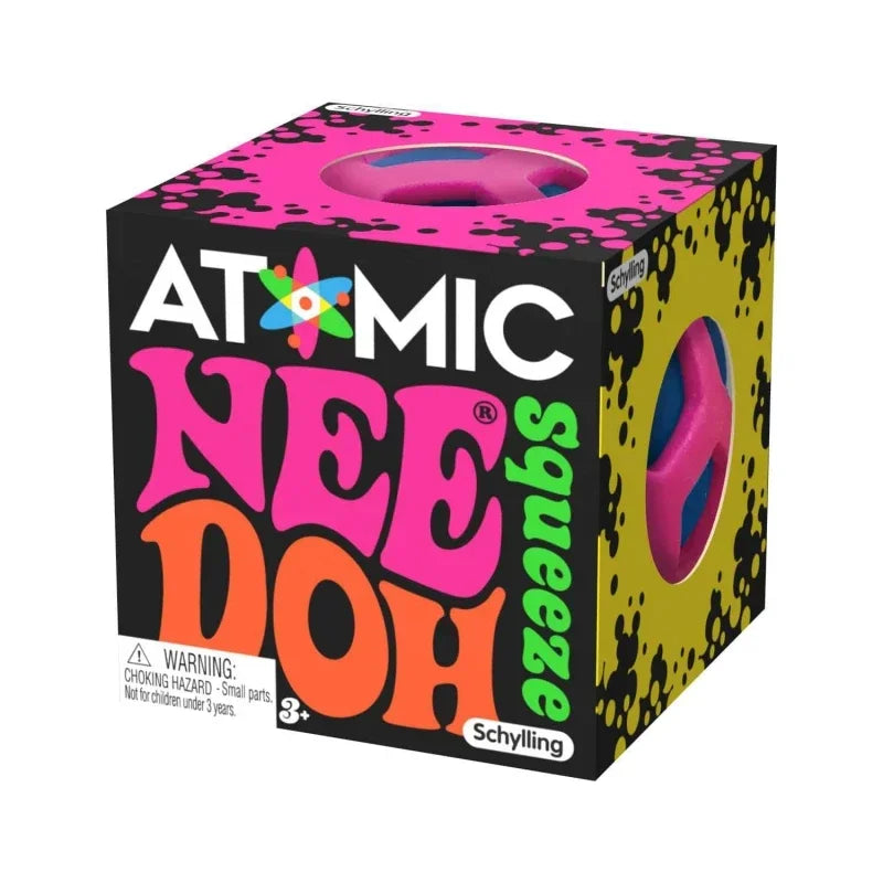A black box with colorful graphics for a squeezable stress relief toy