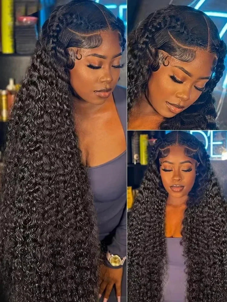 Long deep wave black human hair wig on a mannequin