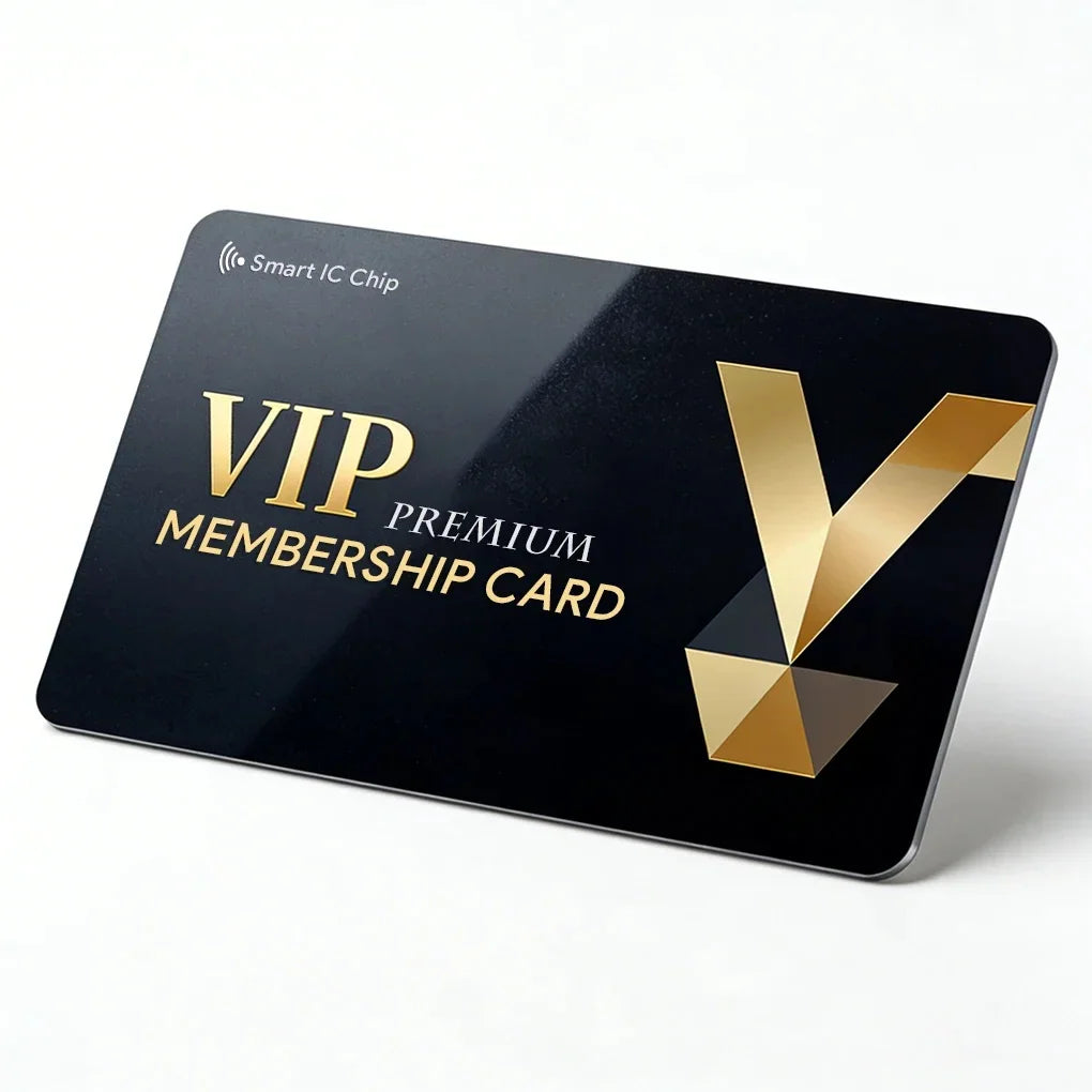Black VIP premium membership card with gold accents and smart chip