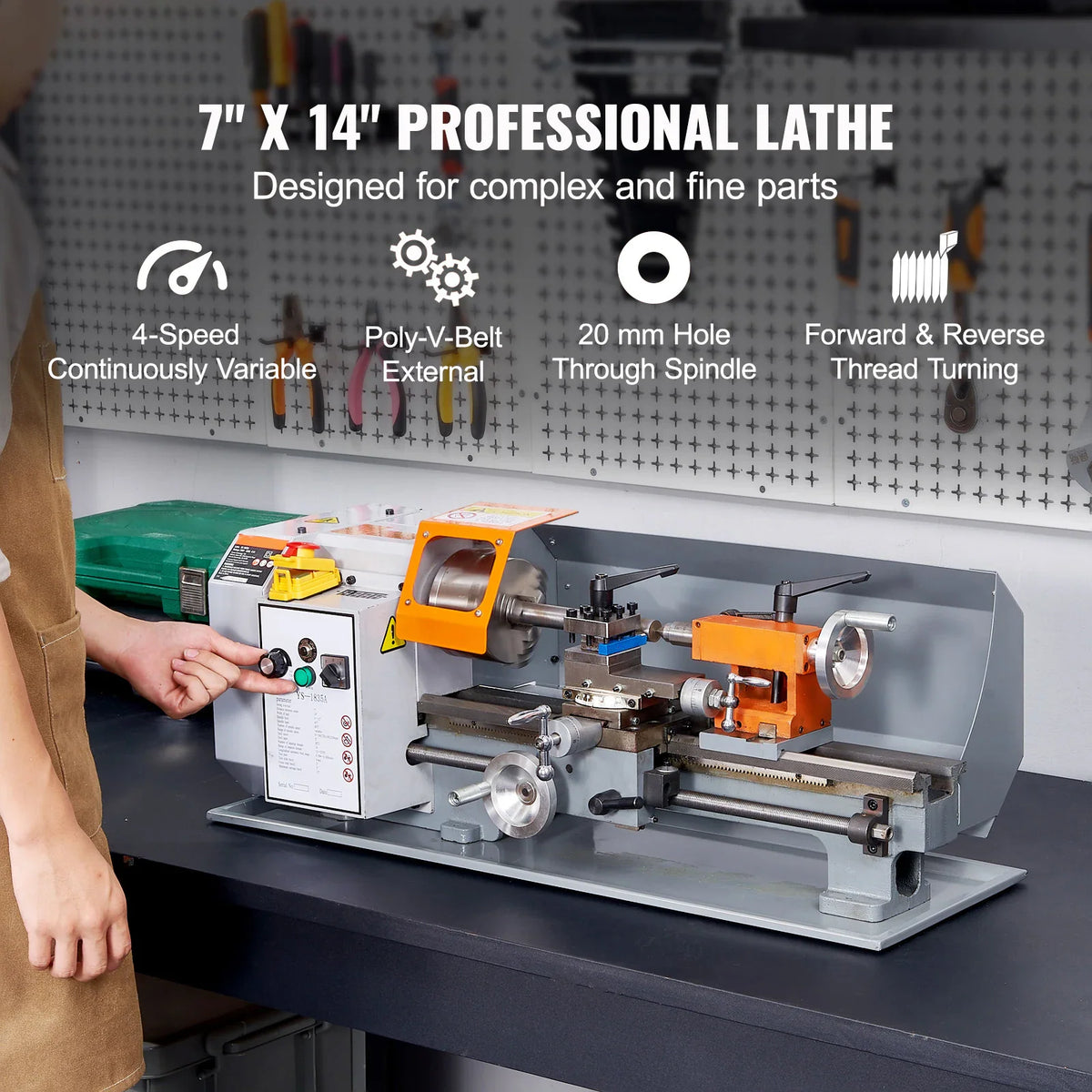 Professional 7x14 benchtop metal lathe machine operated by hand