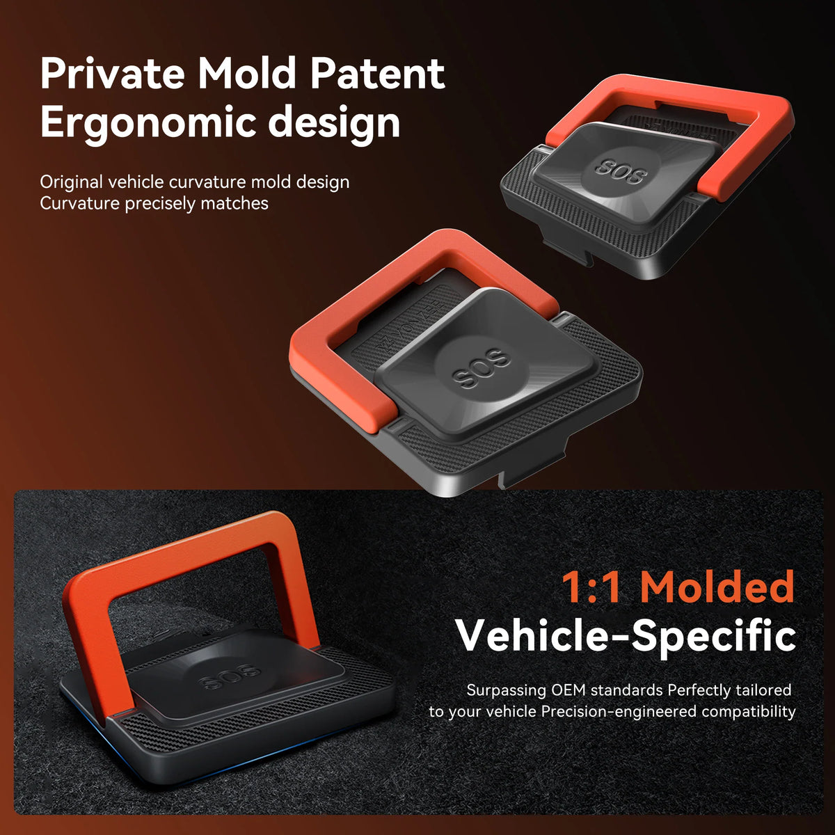 Orange and black vehicle-specific car door emergency release handle
