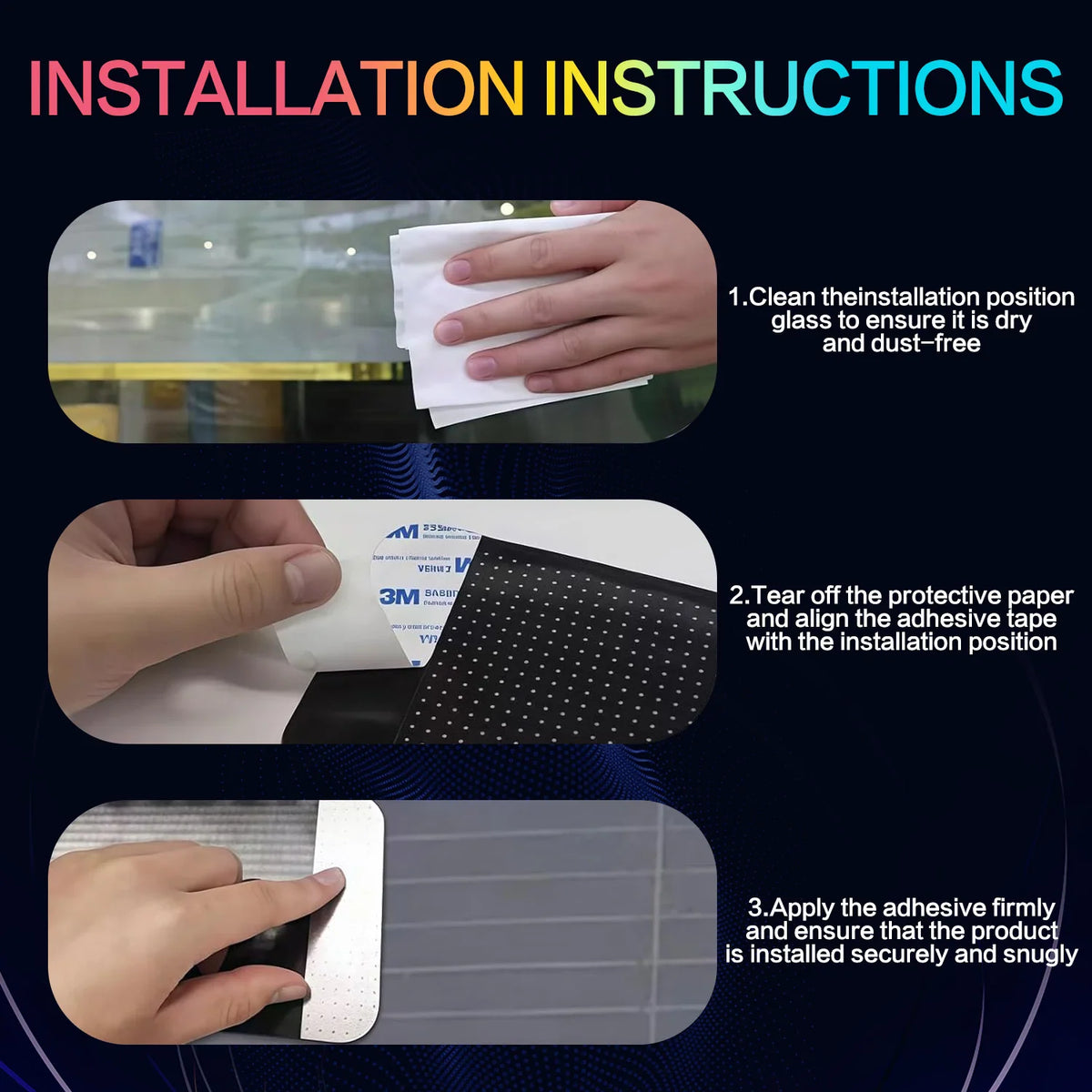 Step-by-step instructions for installing an adhesive flexible LED display on glass