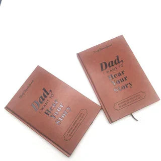 Two brown leather dad guided keepsake journals.