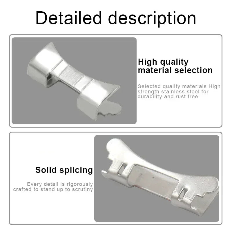 Metal watch band end connector components with detailed technical description text