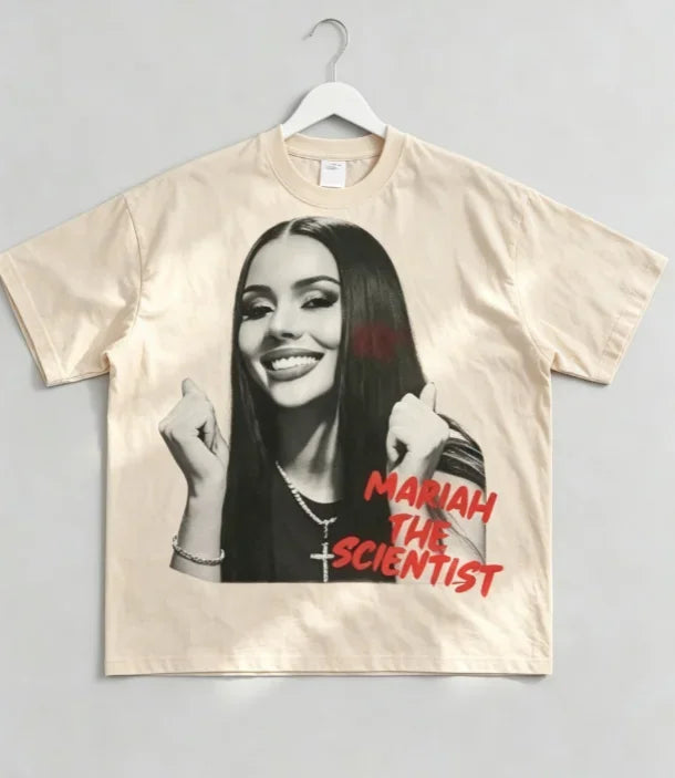 Beige cotton unisex short sleeve crewneck graphic t-shirt with rapper print