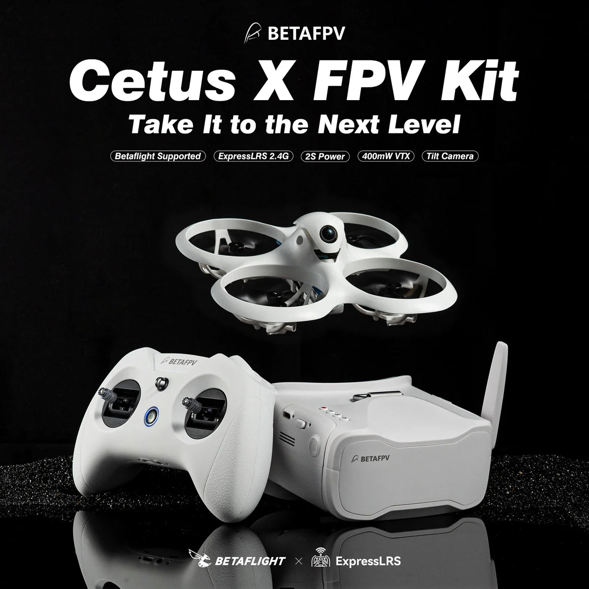 FPV racing drone with goggles and remote controller