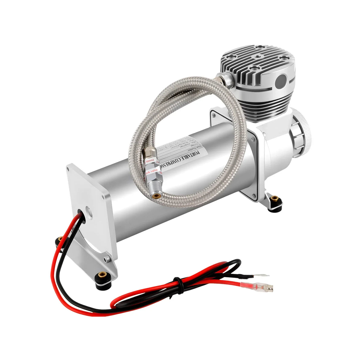 Portable air compressor for tires and suspension, isolated on white