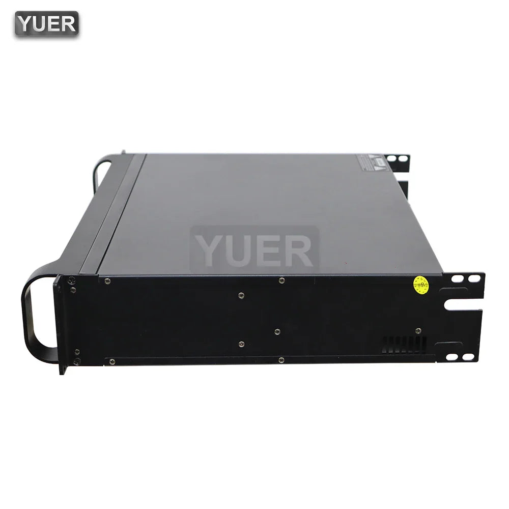 Side view of black 4-channel power amplifier housing