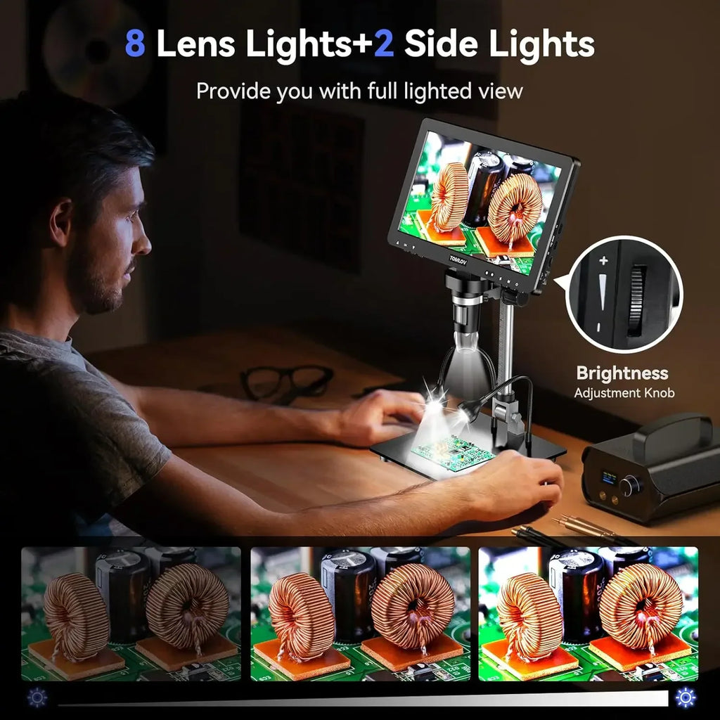 Man using a digital microscope to inspect electronic components