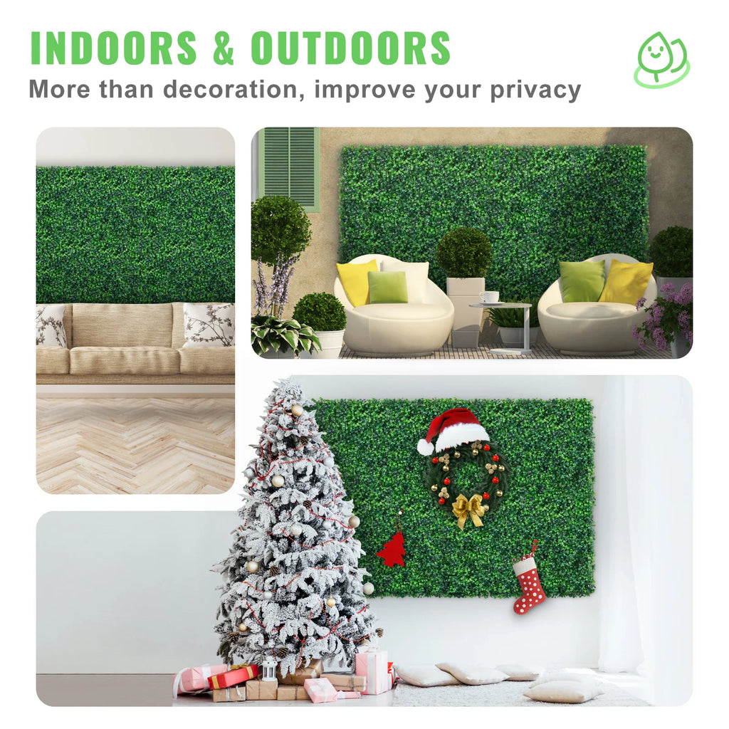 Artificial green boxwood hedge panels used for indoor and outdoor privacy wall decoration