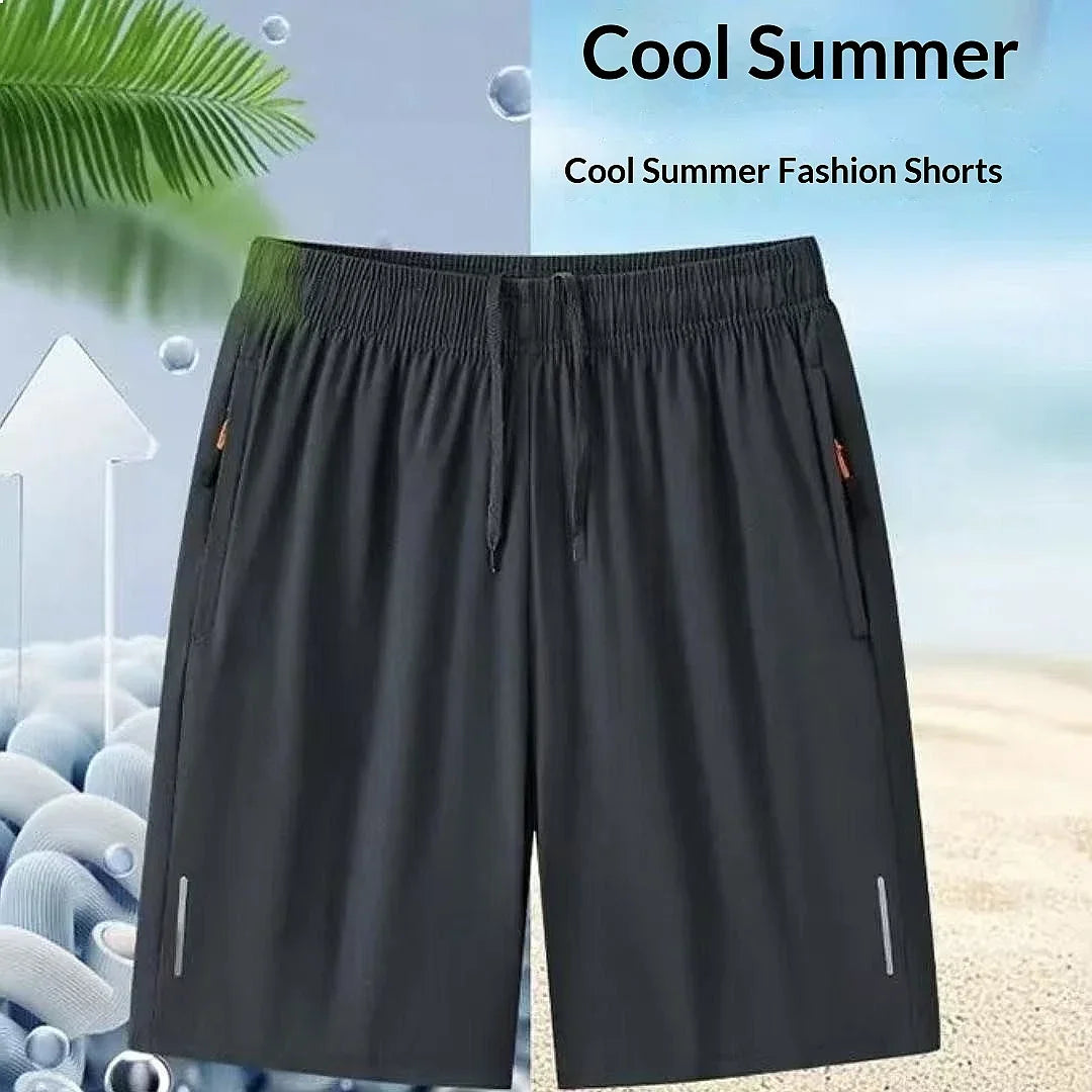 Men's summer casual athletic shorts in dark gray with an elastic waistband and drawstring
