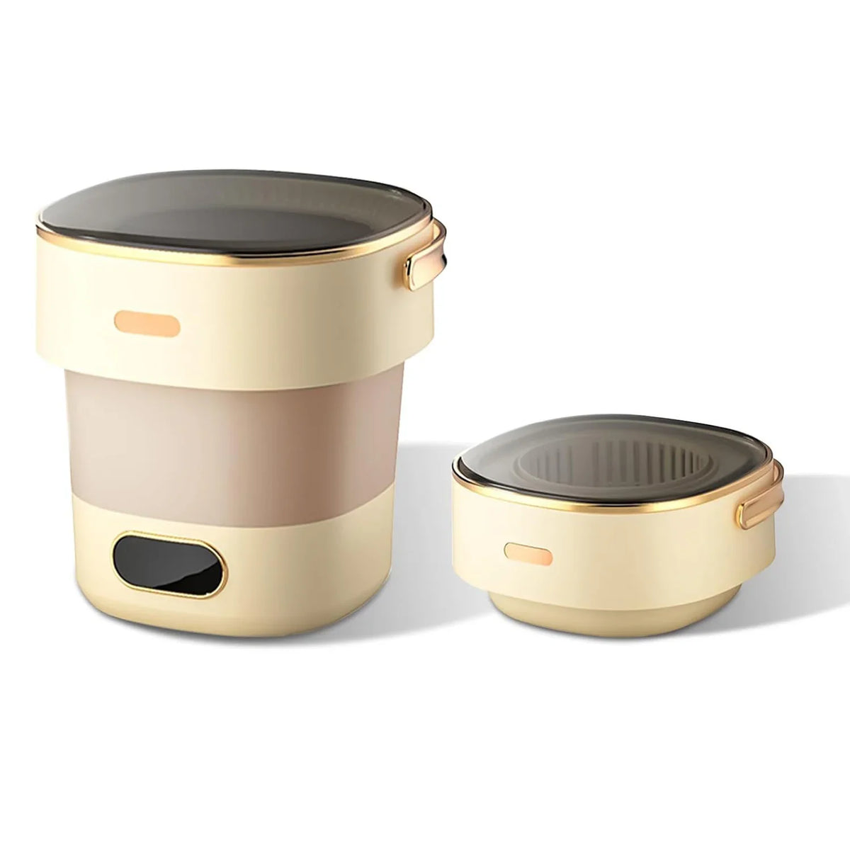 Foldable 13L portable washing machine in gray, purple, or beige, suitable for socks and underwear. – Beige