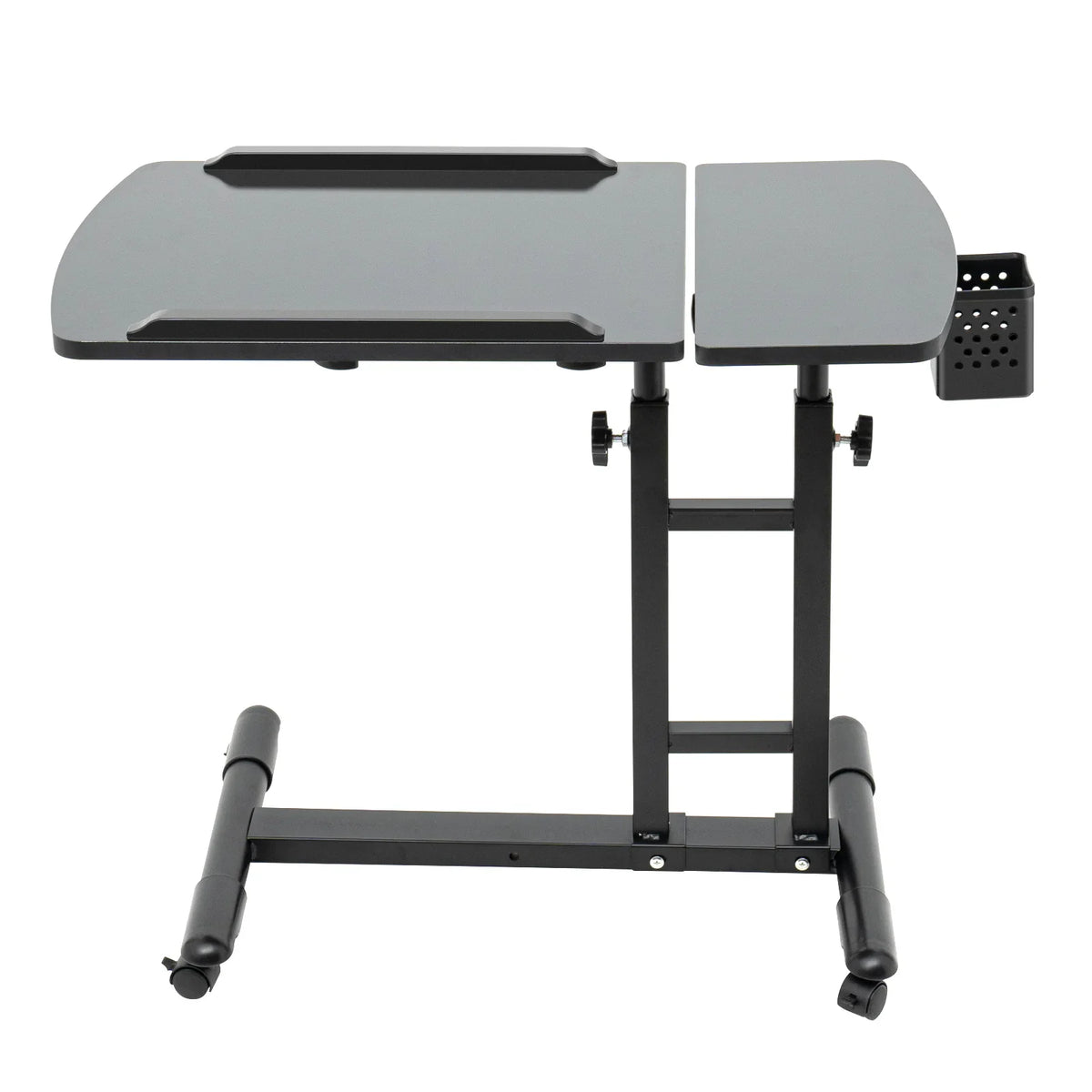 Portable adjustable black dual surface tattoo workstation table with side cup holder