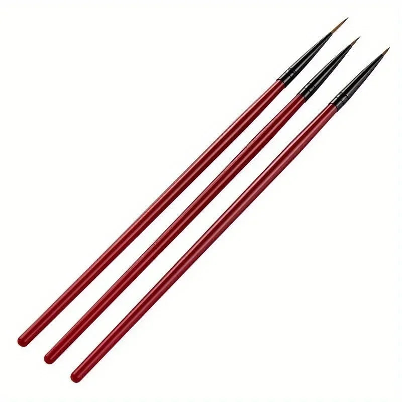 Three thin nail art liner brushes with red handles