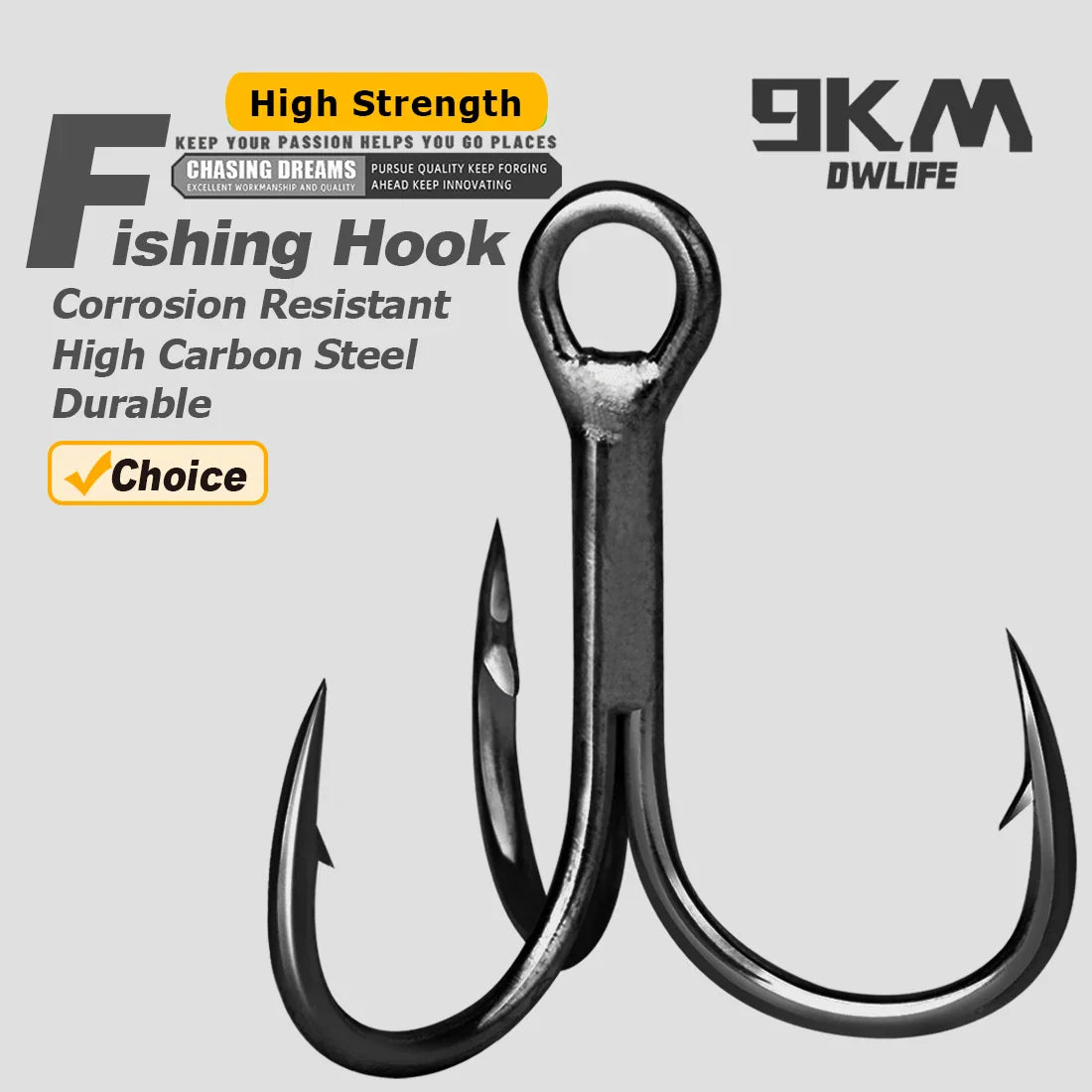 High carbon steel treble fishing hook