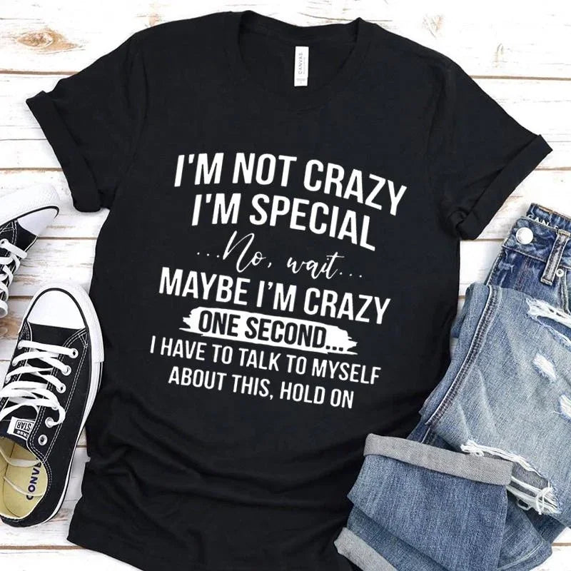 Black crew neck t-shirt with funny quote text print