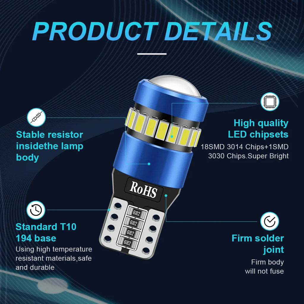 Detailed technical specifications of blue T10 interior LED bulb