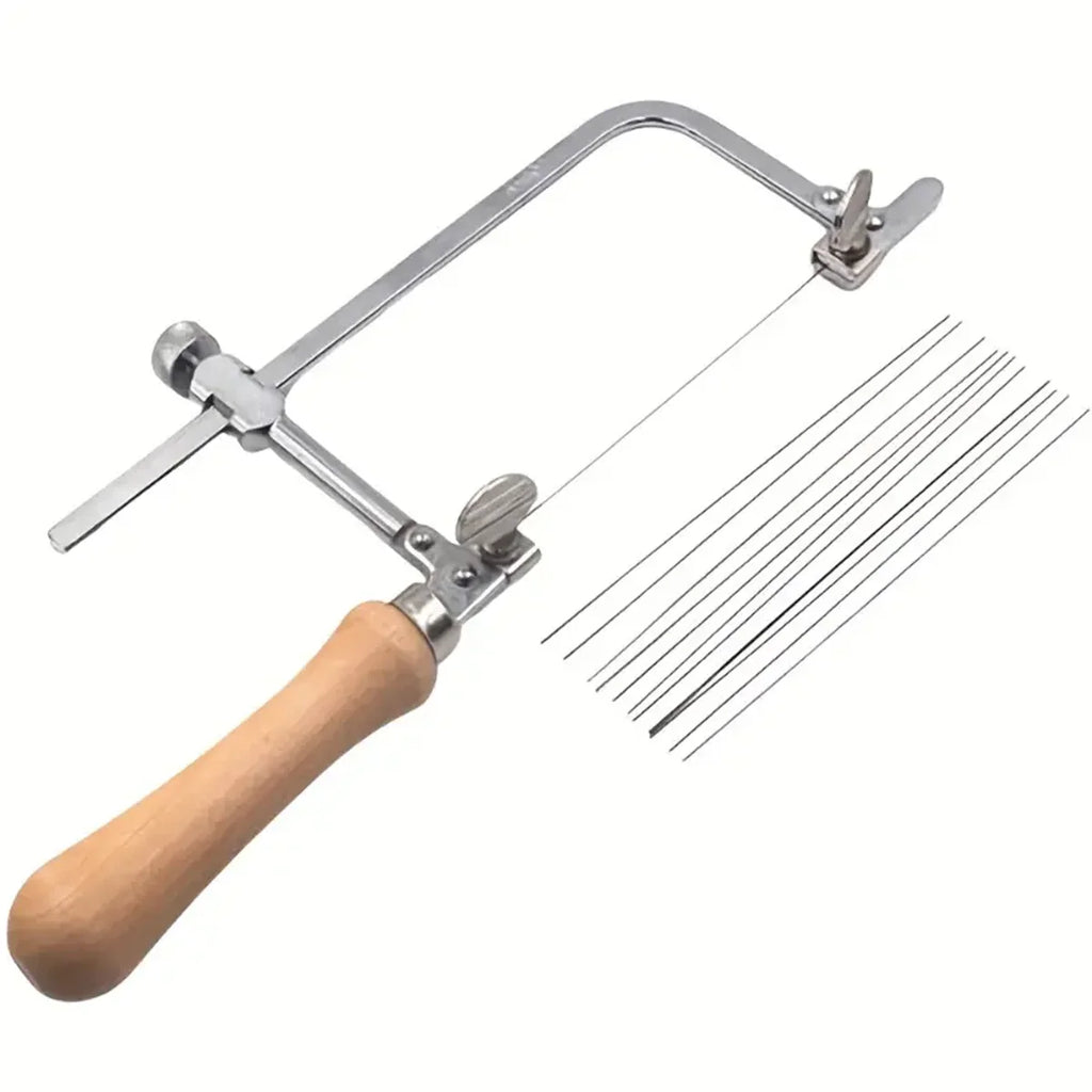 U-shaped jewelry saw frame with wooden handle and 12 blades