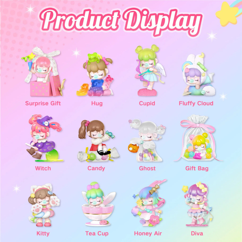 A product display grid showing names and figures for 12 different collectible character designs in a series.
