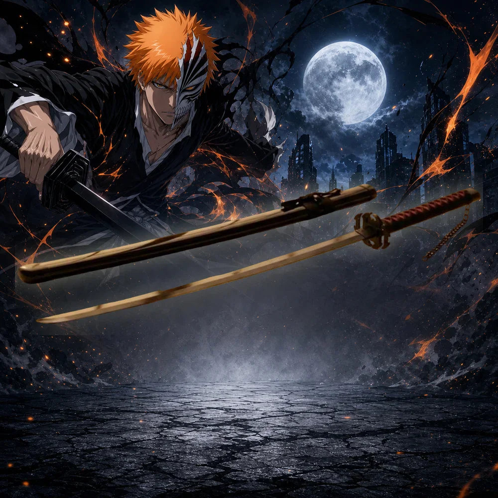 Anime cosplay prop katana sword with scabbard featuring a character background
