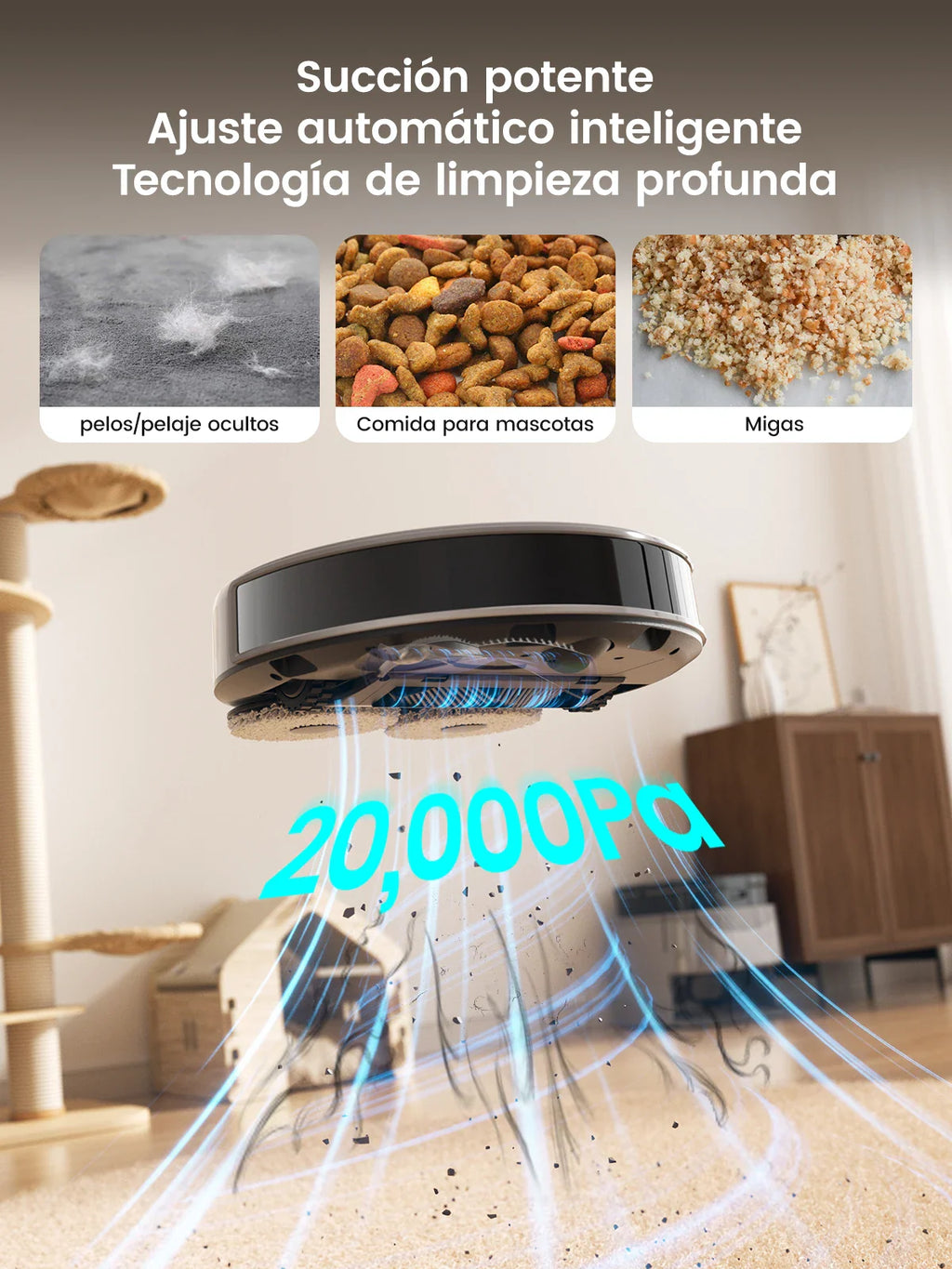 Robot vacuum suction performance demonstration with various floor debris types