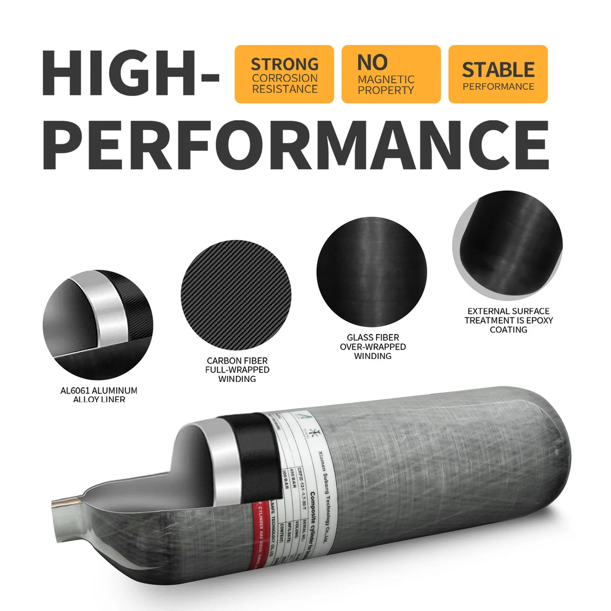 Cross section illustration of a carbon fiber air cylinder construction layers